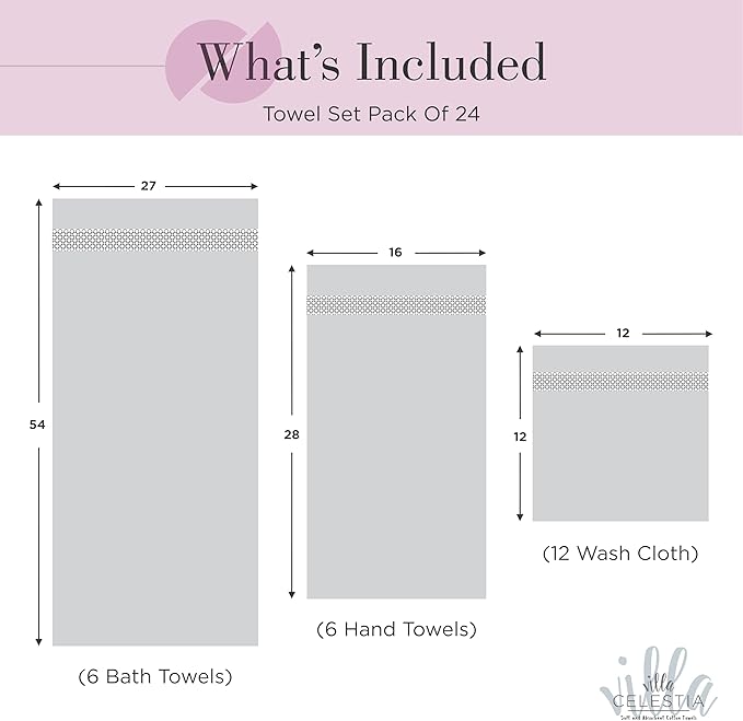 100% Cotton Bath Towel Set of 24-6 Bath Towels, 6 Hand Towels, 12 Wash Cloths, Sustainable, Soft, Highly Absorbent, Combed Cotton 24 Piece Set for Hotels, Spa, Bathroom, Dorm, Burgandy