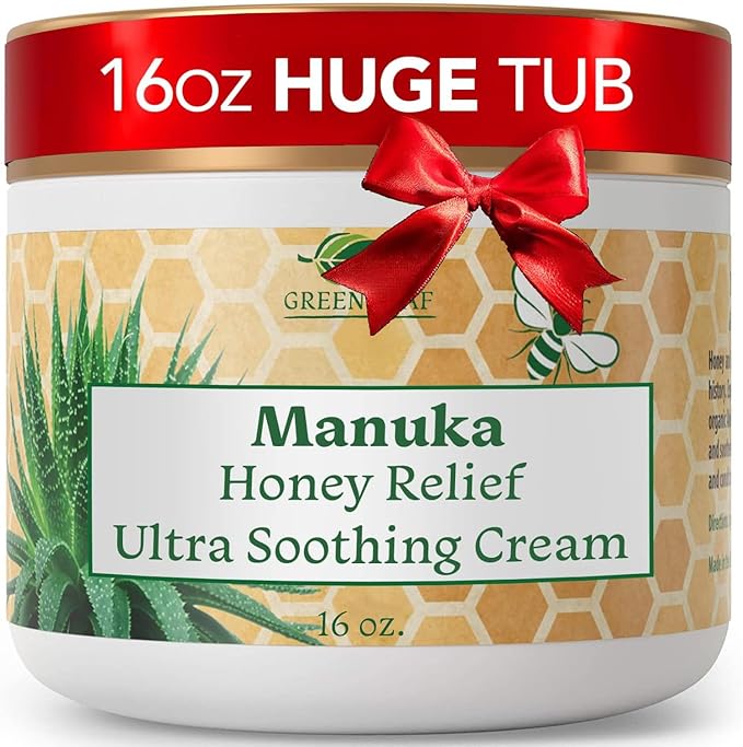 Manuka Honey Eczema Cream Moisturizing Lotion Fragrance Free For Psoriasis Relief - Itchy, Dry Skin Rash Ointment - Skin Soothing Moisturizer - Body & Face Cream - Kids & Adults 16oz