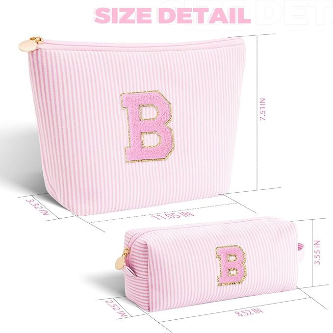 Bridesmaid Gifts Wedding Day - Bridal Shower Gifts,Maid of Honor Gifts,Initials Makeup Bag Set Cosmetic Bag - Pink,B