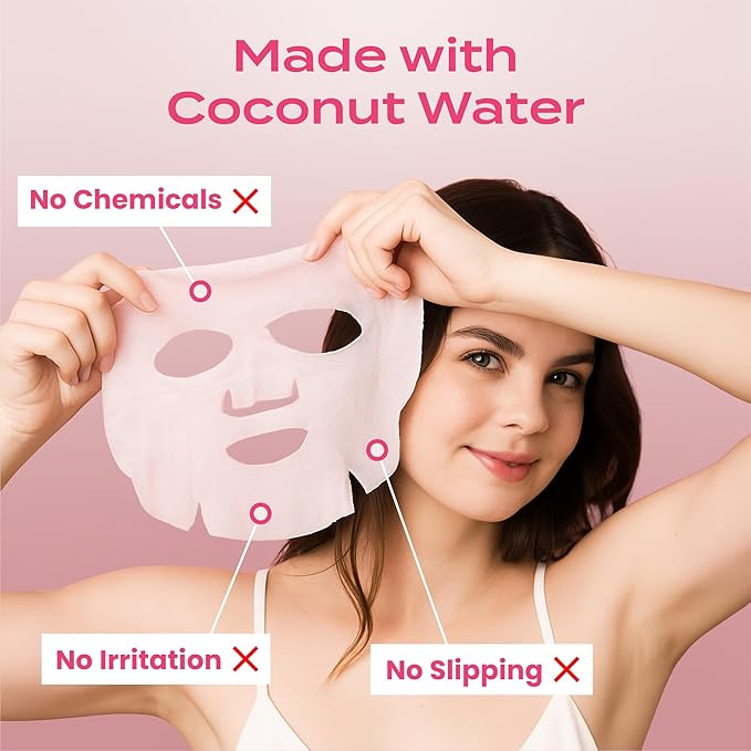 Body Restore Natural Collagen Face Mask 5 Pack – Korean Skin Care Mask with Fermented Coconut Water, Christmas Stocking Stuffers, White Elephant, Birthday Gifts for Women & Men, Dry Skin - Anti-Aging