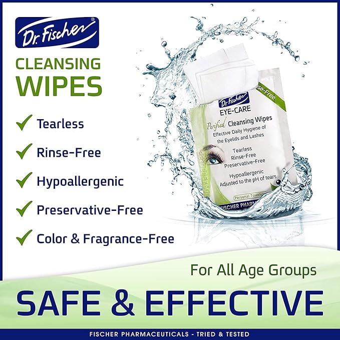 Dr. Fischer Eye Wipes - Hypoallergenic Eyelid Wipes for Everyday Eye Conditions and Gentle Makeup Remover. (6 packs of 30 wipes each)