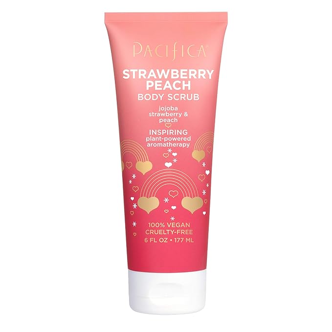 Pacifica Strawberry Peach Body Scrub, Gently Exfoliates & Polishes Dead Skin, For All Skin Types, Ven & Cruelty-Free, 6 Fl Oz