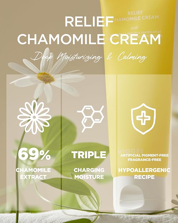 Relief Chamomile Cream - Hydrating Gel Face Moisturizer for Oily Skin - Chamomile Extract and Hyaluronic Acid - Hypoallergenic Vegan Face Cream - Lightweight Gel, 3 fl.oz.