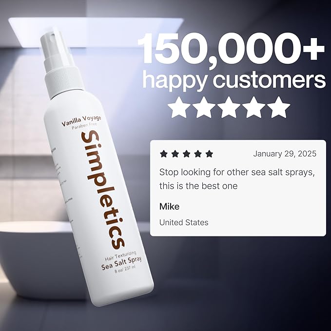 Simpletics Himalayan Sea Salt Spray for Hair - All Natural, 5 Ingredient Texturizing and Volumizing Product - Tropical Scented - Beach Look To Add Volume & Texture - Unisex - 240ml...
