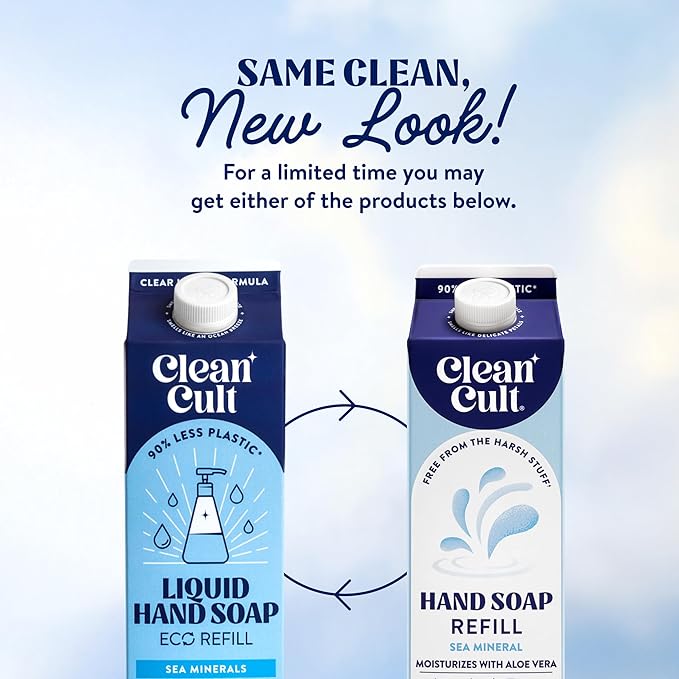 Cleancult - Liquid Hand Soap Refills - Sea Minerals - Gentle On Sensitive Skin - Made with Aloe Vera & Essential Oils - Eco Friendly - Paper-Based Packaging - 32 oz/3 Pack