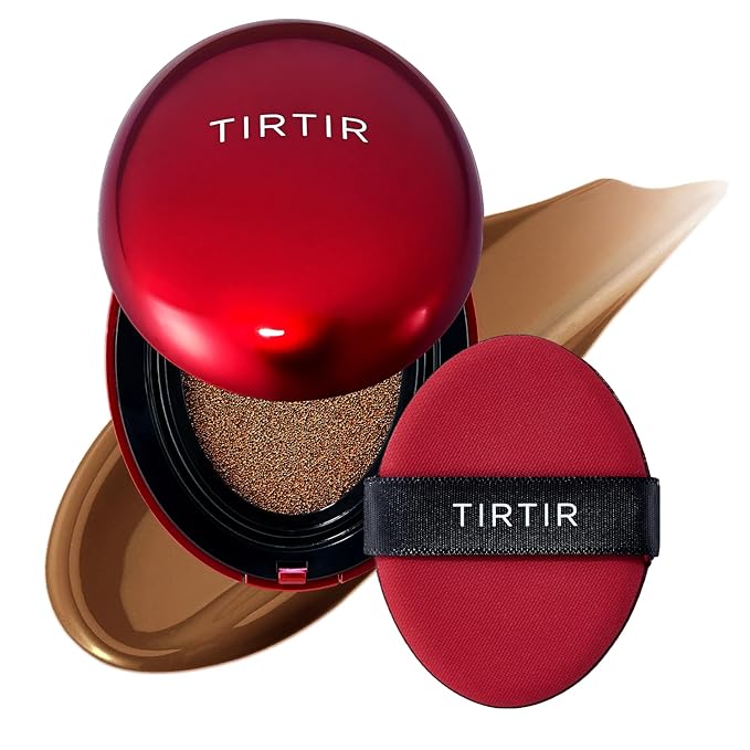 TIRTIR Mask Fit Red Cushion Foundation | Full coverage, Weightless, Skin fit, Satin Glow Finish, Korean Makeup, beauty, Tattoo cover up, Buildable (#45W Chestnut, 0.63 Fl Oz)