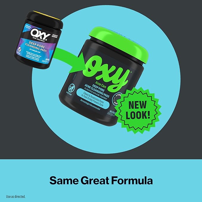 Oxy Deep Pore Acne Facial Cleansing Pads, Maximum Strength 2% Salicylic Acid Stubborn Acne Treatment, Fights Breakouts, Exfoliates, Unclogs Pores, Treats Blackheads, Dermatologist Recommended, 90 Pads