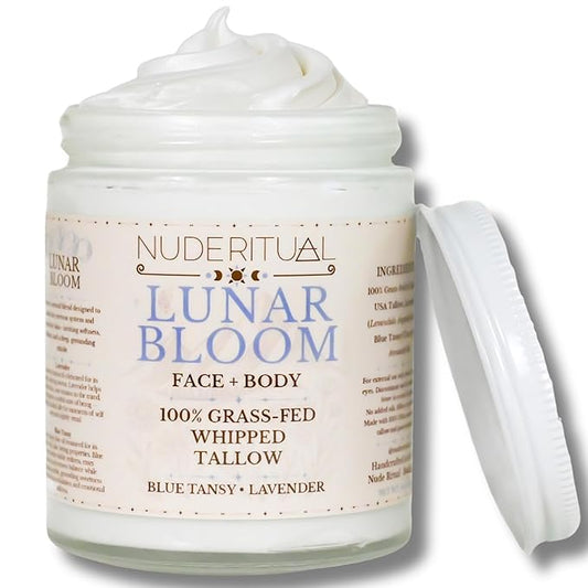 100% Grass-Fed Whipped Tallow Balm for Skin Care – Face + Body – Natural Moisturizer Lotion, 4 oz (Lunar Bloom)