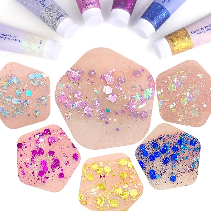 MEICOLY Blue and Clear White Face Body Glitter Set,Mermaid Face Glitter Gel,Singer Concerts Festival Rave Accessories,Sparkling Sequins Glitter Face Paint for Women and Kids,Chunky Glitter Makeup