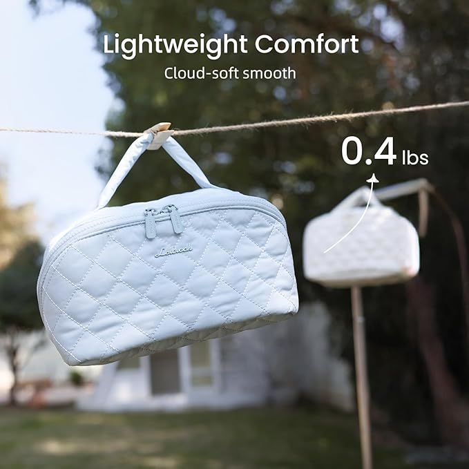 LOVEVOOK Travel Makeup Bag for Women, 2Pcs Set Puffer Waterproof Cosmetic Organizer, Large Capacity Pouch Open Flat Toiletry Bag with Divider & Handle, Portable Gift for Her