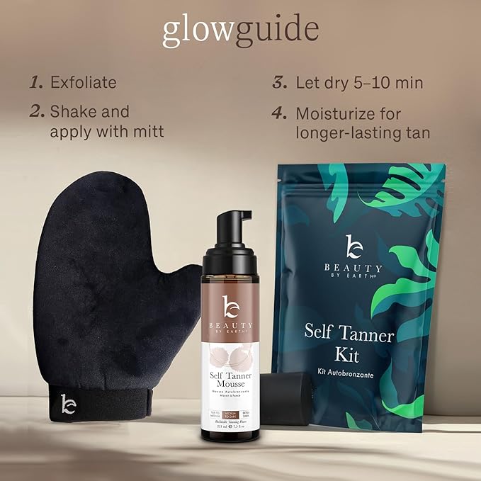 Self Tanner Tanning Mousse Kit - USA Made with Natural & Organic Ingredients, Self Tanner Mousse and Mitt, Tan Kit, Fake Tan Tanning Foam, Medium to Dark, Sunless Tanners Best Sellers