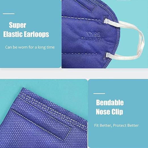 Navy Blue KN95 Face Masks 100 Pack Breathable Disposable Face Masks