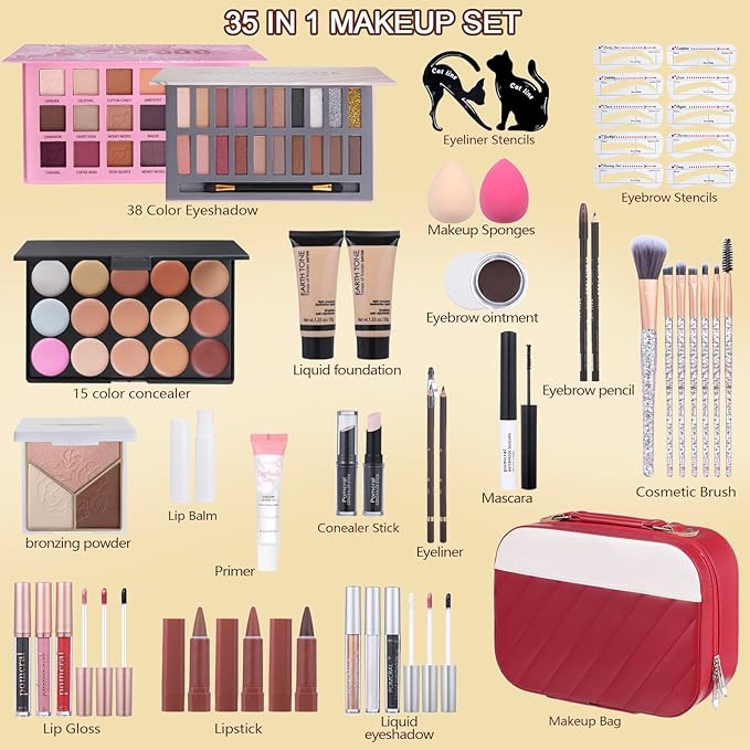 Makeup Kit For Women Girls, Makeup Set For Teens beginners, Full Makeup Kit With Everything Carrying Bag, Eyeshadow Palette, Foundation, Concealer, Lipstick, Brushes (18 & 20 Color eyeshaow Kit)