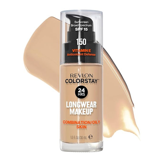 Revlon Liquid Foundation, ColorStay Face Makeup for Combination & Oily Skin, SPF 15, Medium-Full Coverage with Matte Finish, 150 Buff, 1 Fl Oz
