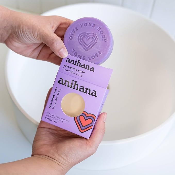 ANIHANA Feel-Good Soap 3 Pack with Coconut Oil and Shea Butter, Gentle Cleansing, Paraben Free, Cruelty Free, Refreshing Lavender Love Scent, 4.2 oz each