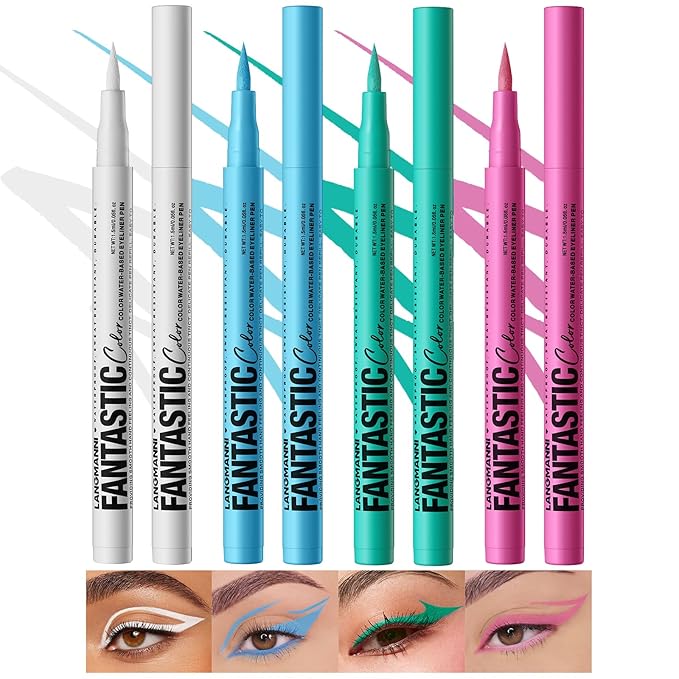 LANGMANNI 4 Colors Matte Liquid Eyeliner Set, Neon Colorful Pigmented With Long-lasting, Smudgeproof & Waterproof Eye Liner Makeup for Bold & Stunning Looks - Gift for Girls(1+2+3+4)