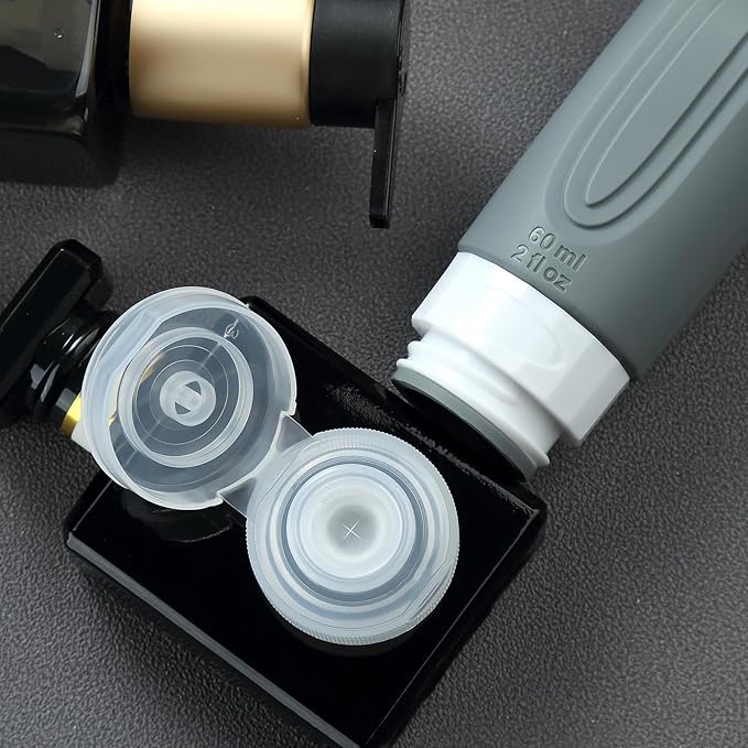 Travel Bottles for Toiletries, Tsa Approved 2oz Travel size Bottles, BPA Free Leak Proof Travels Toiletry Containers, Traveler Accessories with Toiletry Bag for Shampoo Liquid (4 Pack)