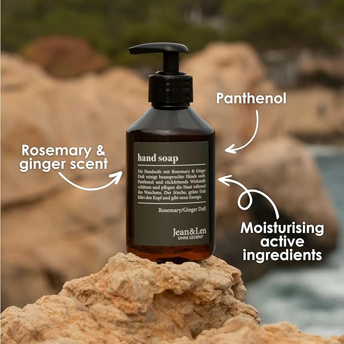 Moisturizing Liquid Hand Soap by Jean&Len with Rosemary Ginger scent, for soft and clean hands, silicone and paraben free with natural ingredients, vegan, 8.4 Fl. Oz.