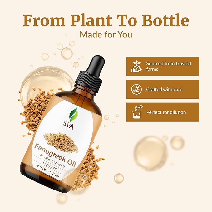 SVA Fenugreek Oil 4oz (118ml) Premium Carrier Oil with Dropper for Hair Care, Hair Oiling, Scalp Massage & Skin Care