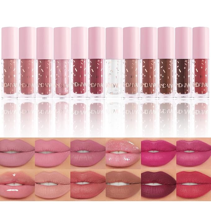 12Pcs Nude Matte Liquid Lipstick Set, Waterproof Long Lasting Non-Stick Cup 12 Colors Nude Lipstick 24 Hour Not Fade Matte Lipstick Professional Lip Gloss Makeup Mother's Day Gift Sets for Women
