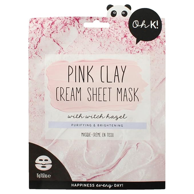 Oh K! Cream Sheet Mask - Pink Clay - Korean Face Mask Sheet - Facial Skin Care Products - Clean Korean Skincare - Hydrating Face Sheets - 1 Pc