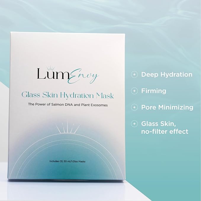 LúmEnvy Glass Skin Hydration Mask | Salmon DNA (PDRN) & Centella Collagen Face Mask - Deep Hydration, Pore Refining, Brightening & Firming Bio-Cellulose Facial Sheet for Radiant Glow