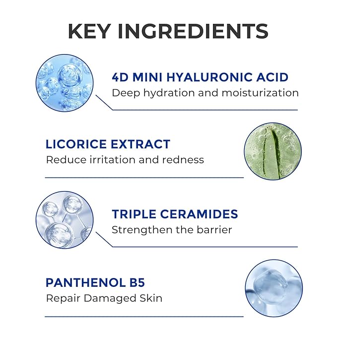 Moisturizing Barrier Serum, 4D Hyaluronic Acid Serum for Face with Vitamin B5 and Ceramides, Anti-Aging Hydrating, Plump and Repair Dry Skin, Daily Skin Care Treatment 1oz