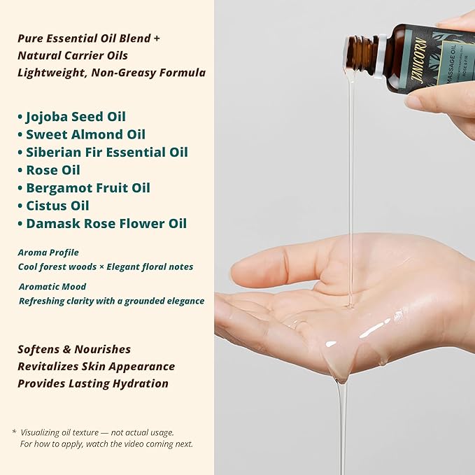 Rose & Fir Aromatherapy Oil for Face & Body Massage – Lightweight Botanical Blend for Hydrating & Nourishing Care, Forest Rose Aroma for Uplifting and Centering Self-Care, 1 fl oz / 30 ml