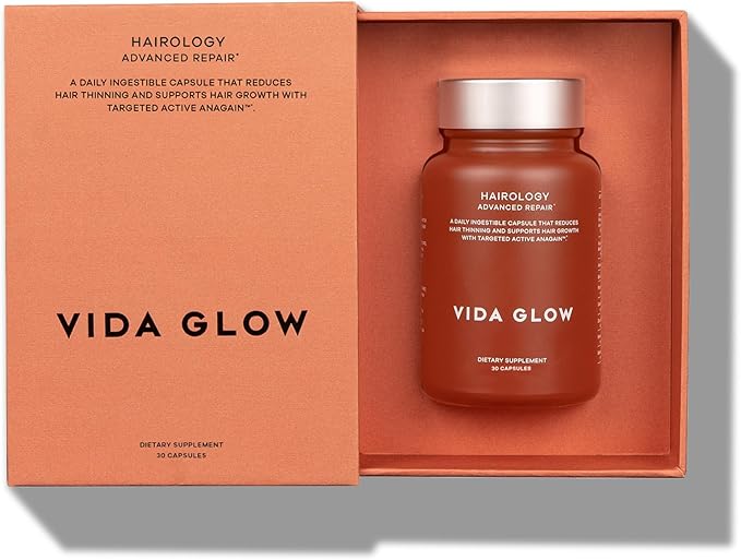 Vida Glow Hairology Hair Growth & Regrowth Capsules – Supports Thicker, Stronger Hair, Reduces Thinning & Loss with Biotin, 30 Vegan Capsules for Healthy Hair in Women