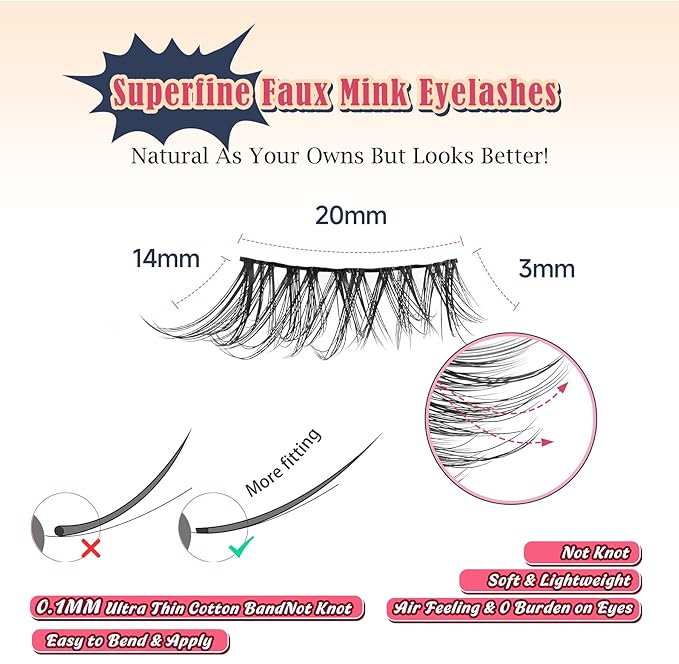Half Lashes Cat Eye False Eyelashes Natural Look 14MM Natural Corner Lashes Wispy Half Eyelashes 3/4 Lash with Thin Cotton Band C Curl Soft Eyelash Siligli 7 Pair