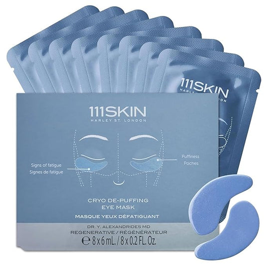 111SKIN Cryo De-Puffing Eye Mask, Hydrating Under Eye Patches for Puffy Eyes & Dark Circles with Seaweed Extract, Vit E & Peptide Complex, Nourishing Formula for Fine Lines & Puffiness, 8 Pairs, Blue
