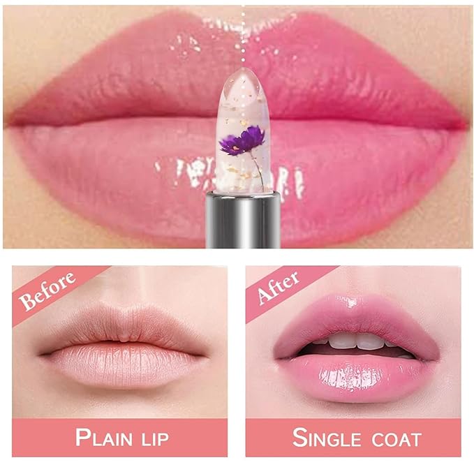 BONNIE CHOICE 6 Pcs Crystal Flower Jelly Lipstick Set, Temperature Change Moisturizer Long Lasting Flower Lip Stick Nutritious Lip Balm Magic Color Change Lip Gloss Makeup