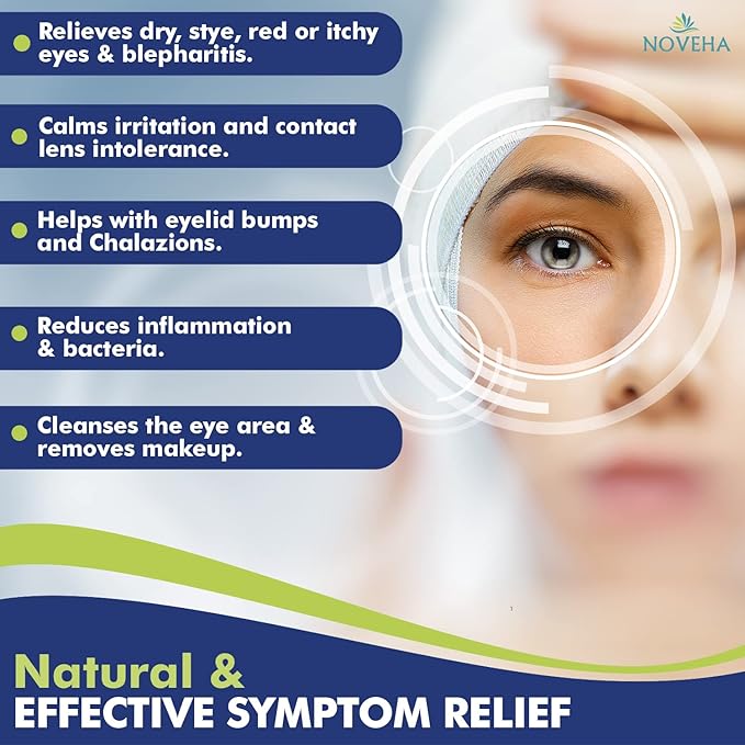 NOVEHA 60PCs Daily Hygienic Eyelid & Lash Wipes | For Blepharitis & Itchy Eyes, Demodex | Individually Wrapped Refreshening Eyelid Wipes, Natural Makeup Remover & Calming Moisturizer