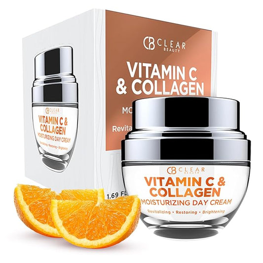 Clear Beauty Vitamin C & Collagen Face Moisturizer – Anti Aging Day Cream, Hydrates, Firms & Revives Dull, Tired Skin – Dermatologist Tested, Korean Skin Care, Vegan Clean Beauty – 1.69 Fl Oz