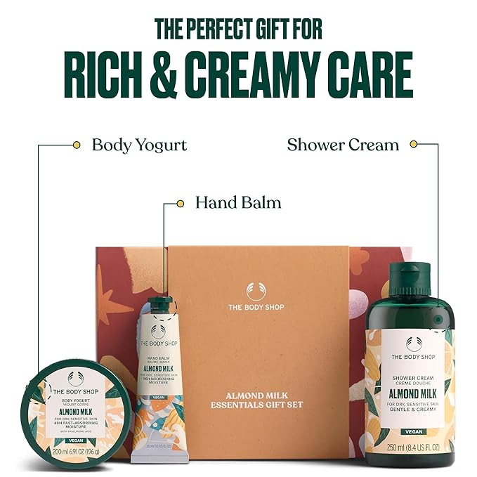 The Body Shop 3 Piece Essentials Gift Set - Shower Gel, Body Yogurt, Hand Cream, Vegan