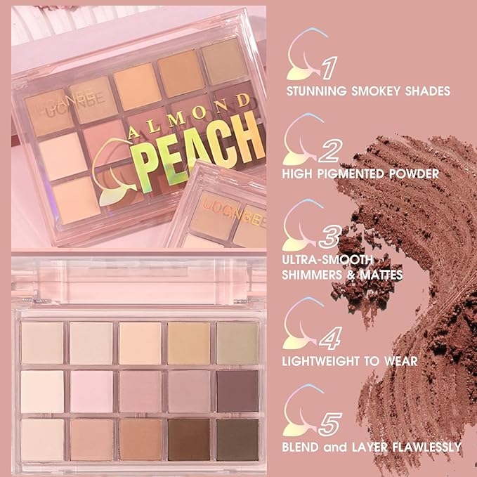 UCANBE Neutral Matte Eyeshadow Palette, 15 Colors Nude Taupe Rose Brown Eye Makeup Pallet, Natural Warm Tone High Pigmented Blendable & Buildable Sombras De Ojos Gift Kit