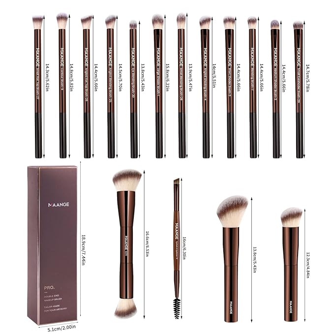 MAANGE Makeup Brushes 16 Pcs Premium Synthetic Makeup Brush Set Foundation Brush for Liquid Powder Concealer Precision Eyeshadows Blending (Coffee)