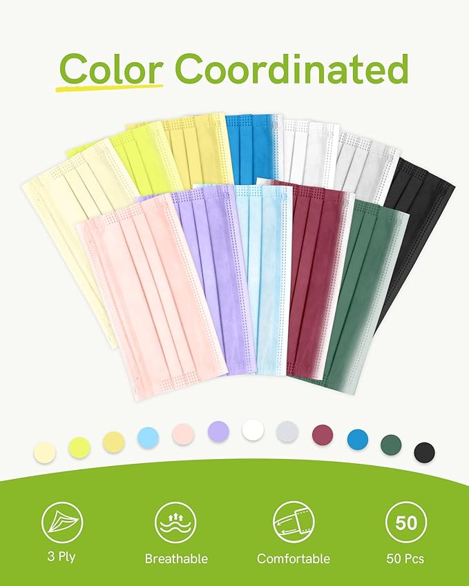 FriCARE Disposable Face Masks, 3-Ply ASTM Level 3 Medical Grade, FSA/HSA Eligible, Breathable & Comfortable for Allergy/Sun Protection, 50 Pack Light Green