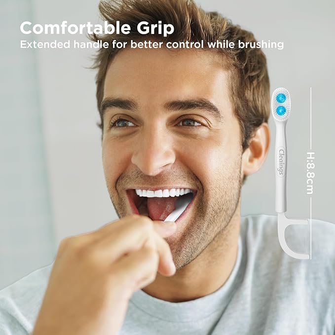 cleaings® Disposable Toothbrushes with Toothpaste - 4-in-1 Mini Travel Toothbrushes, Built-in Tongue Scraper, Floss & Picks for On-The-Go, Camping, Work (Mint)