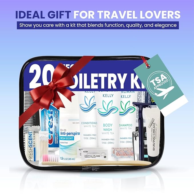 Trektote Bulk Hygiene Kit For Men And Women – (100 Pack) 20 Piece Set Of Travel Size Toiletries, TSA Compliant, Bulk Travel Essentials, Includes Shampoo And Conditioner, Body Wash, Toiletry Bag & More