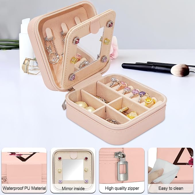 Birthday Gifts for Women,Initial Canvas Tote Bag,Initial Gift for Women,16oz Initial Glass Cup,Initial Makeup Bag with Zipper,Jewelry Organizer Box,Personalized Gifts for Mom-A