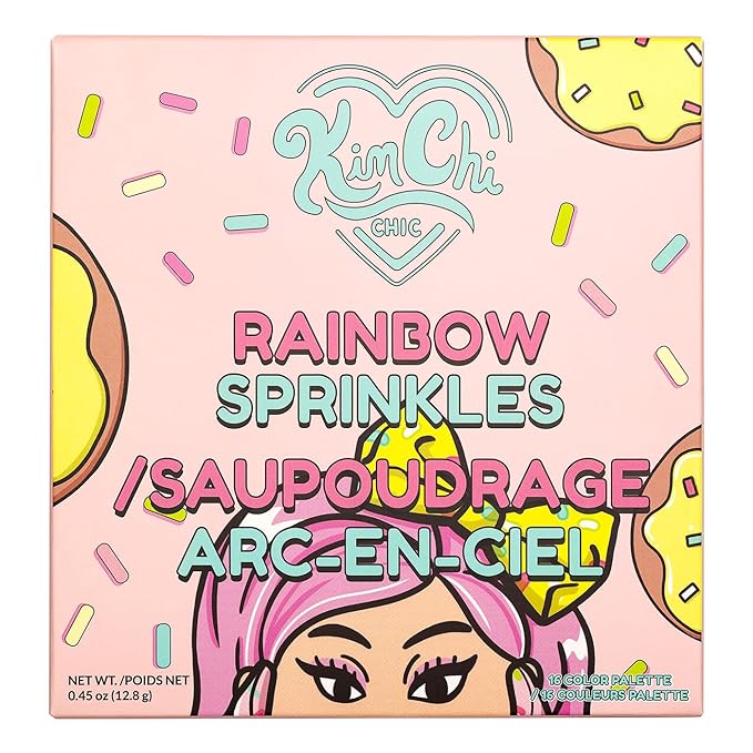 Kimchi Chic Donut Collection Eyeshadow Palette - 16 Matte, Pigment, & Glitter Shadows, Versatile for Day to Night Looks, Cruelty Free, Rainbow Sprinkles