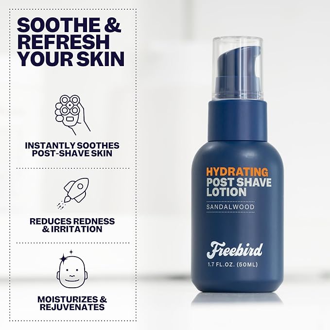 The Freebird Skin Care Bundle - Pre-Shave Oil, Shave Gel, and Aftershave Lotion in Sandalwood