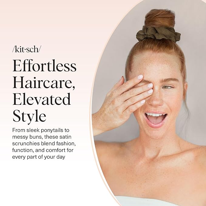 Kitsch Scrunchies for Women - No Crease Hair Ties for Girls | Scrunchies For All Hair Types and Textures, Perfect for Day or Night | Ideal Gifts for Women - Moss Green, 5 Pcs