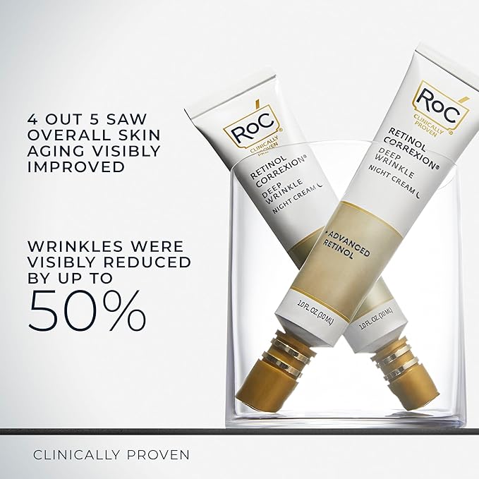 RoC Retinol Correxion Night Cream for Deep Wrinkles, Anti Aging Skincare Treatment Women and Men, 1.0 oz (Packaging May Vary)