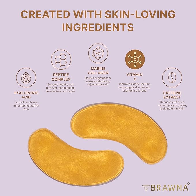 BRAWNA Hydrogel Undereye Mask Patch Gift Set with Hyaluronic Acid, Collagen, Retinol, Caffeine, Peptide, Kojic Acid, Arbutin - For Dark Circles, Puffy Eyes, Undereye Bags, Wrinkles -12 Pairs