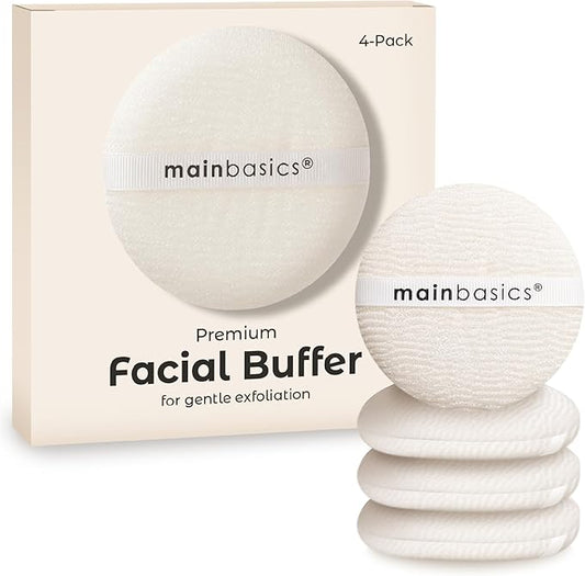 MainBasics Face Scrubber Exfoliator Pads (4-Pack) - Exfoliating Facial Cleansing Buffing Sponge