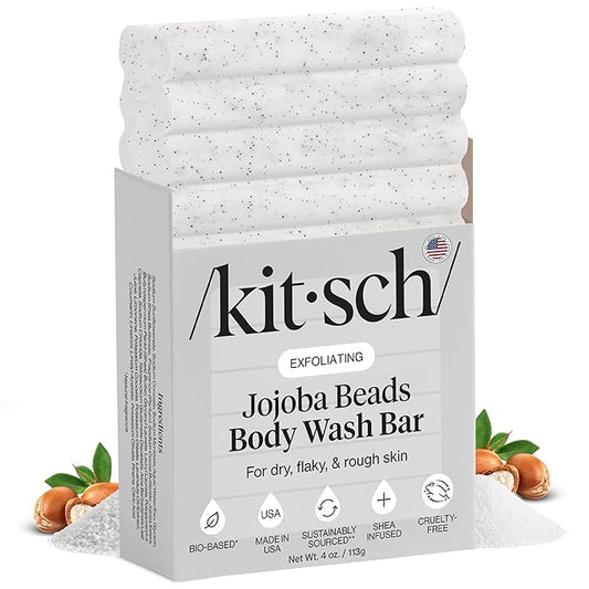 Kitsch Jojoba Beads Exfoliating Body Wash Bar – Nourishing Bar Soap with Shea Butter & Aloe for Dry, Flaky Skin – Soap bar & Body Scrub for Smooth, Refreshed Skin – Rosemary & Cedarwood Scent - 4 oz