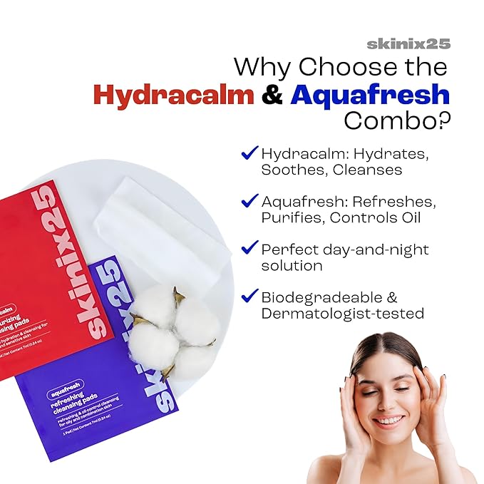 Hydracalm & Aquafresh Facial Cleansing Pads – 60 Individually Wrapped Face Wipes for Travel, Gym & On-the-Go Skincare | Hydrating + Oil-Control Cotton Pads for All Skin Types