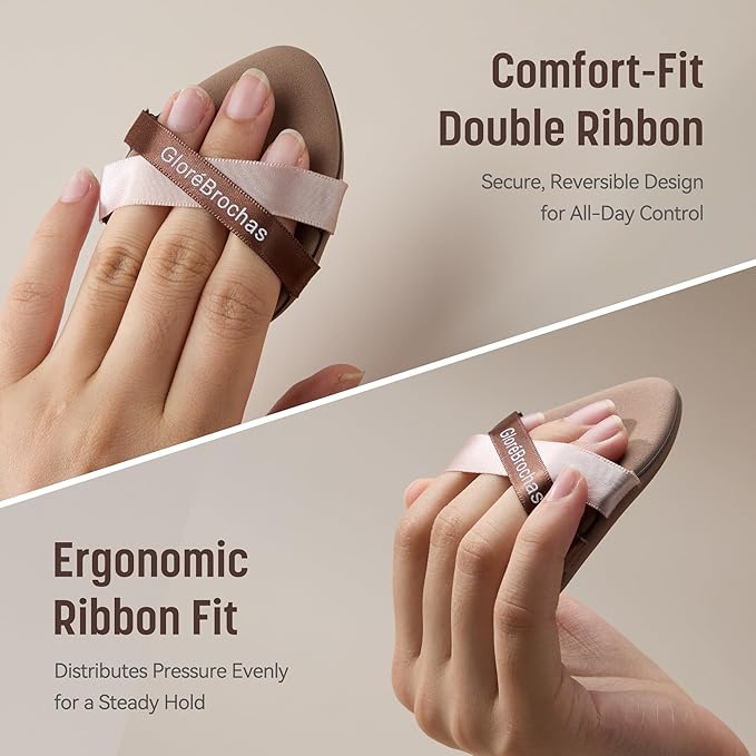 Makeup Sponge Set, GloréBrochas 4PCS Micro Porous Low Absorption Foundation Sponges, Latex-Free PU Cushion Puff, 3.2inches Soft Dual-Sided Brown Powder Puff for Face Powder, Individually Wrapped